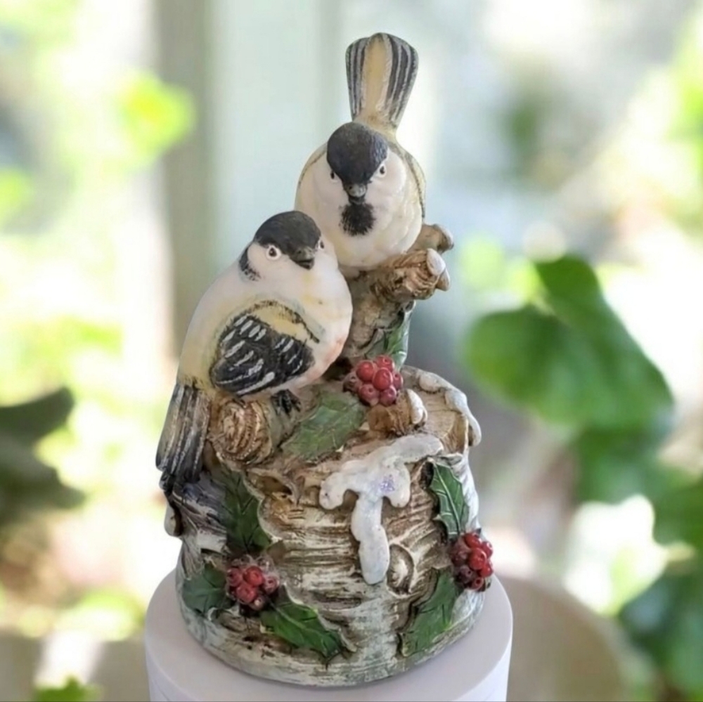 Winter Chickadees Figurine plays Music